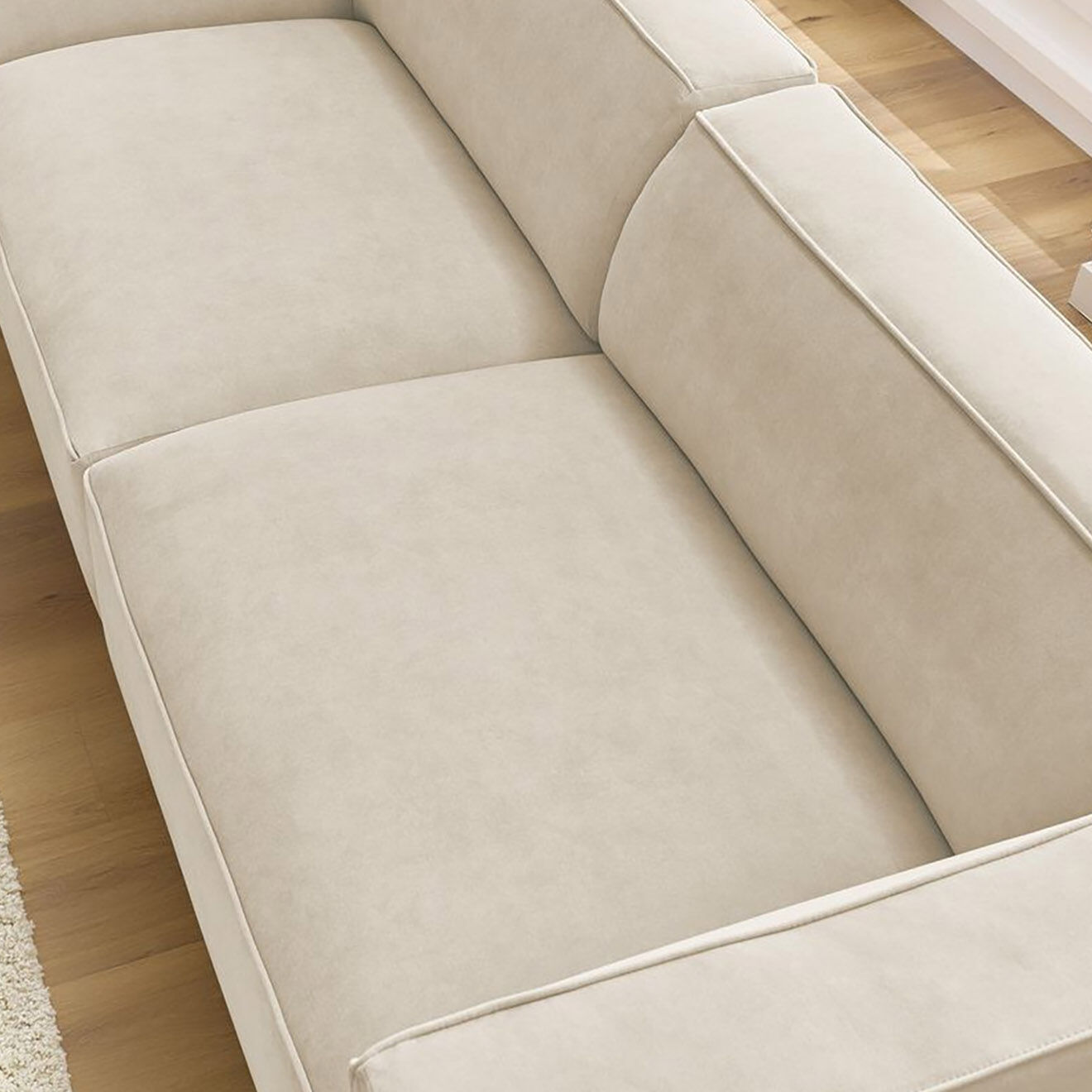 Bobochic Canapé droit fixe 4 places en Velours Molière beige - 273x99x71 cm