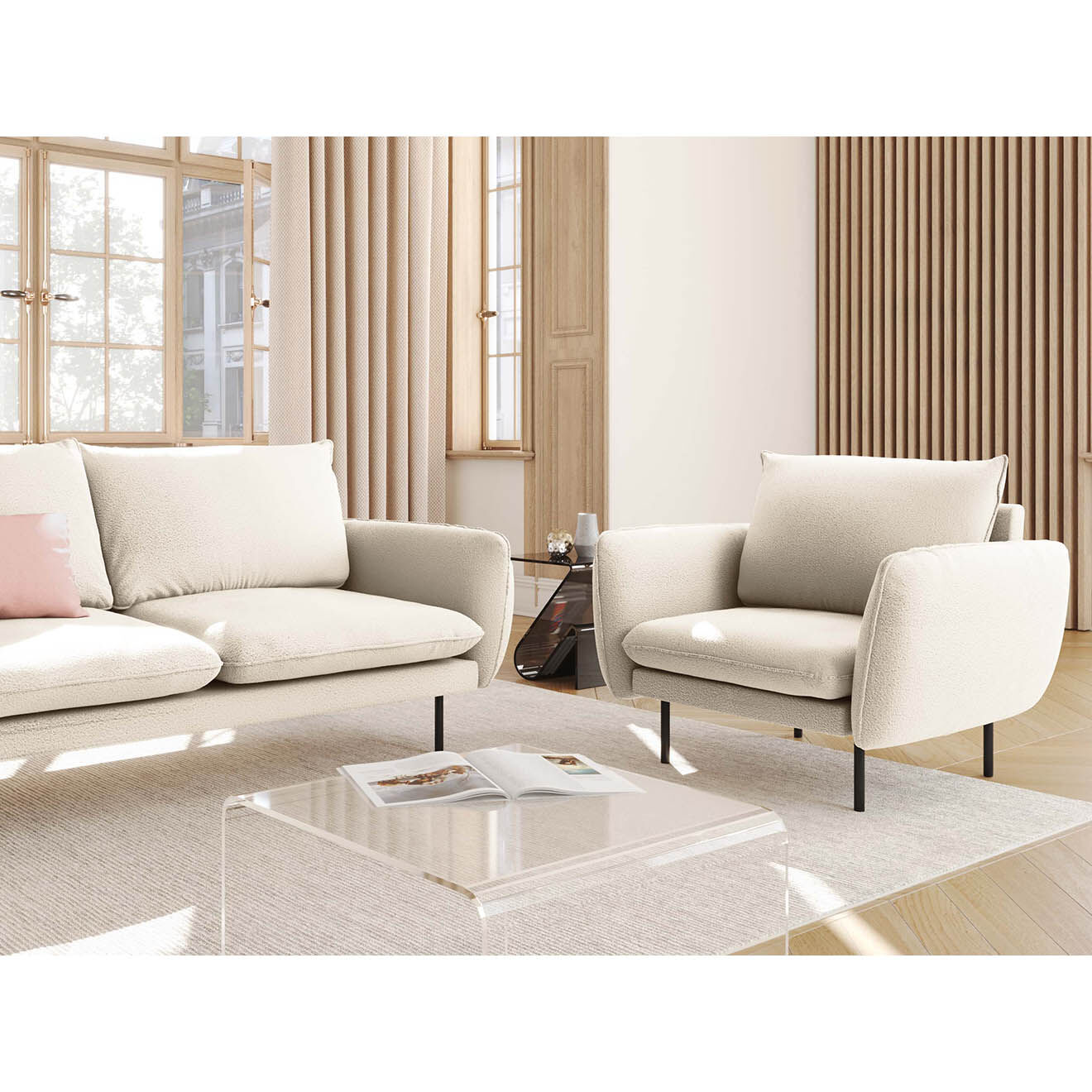 Cosmopolitan Design Fauteuil Vienna bouclette beige - 95x92x95 cm
