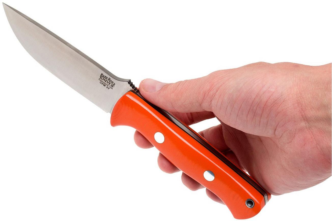 Bark River Bravo 1 LT CPM 3V, Blaze Orange G10, Black Liners, black sheath