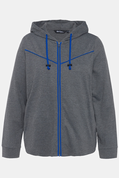 Sweatjacke, Piping, Kapuze, gerundeter Saum