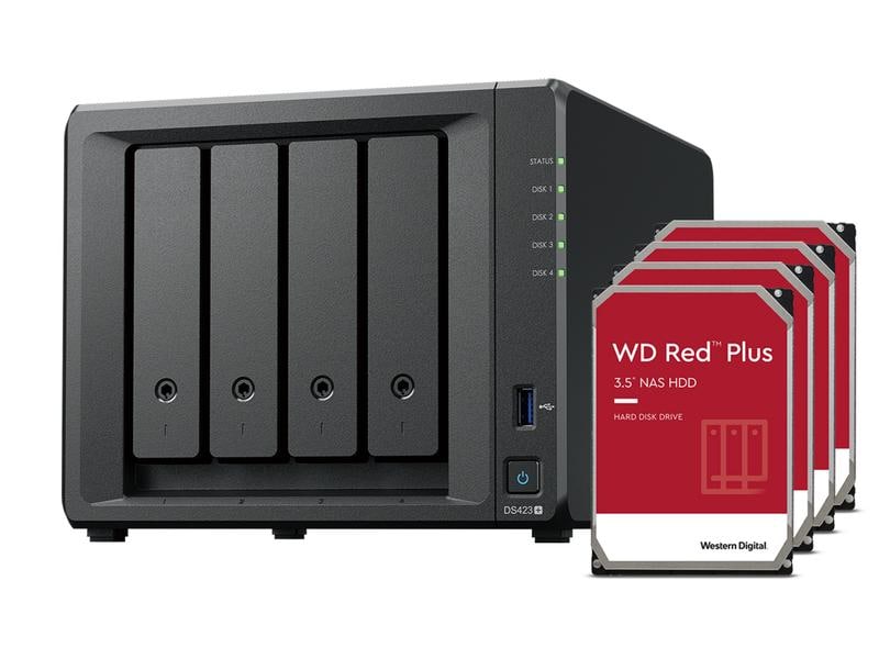 Synology NAS DiskStation DS423  4-bay WD Red Plus 16 TB Kompakte Speicherlösung mit vier Einschüben für 100% Datenkontrolle