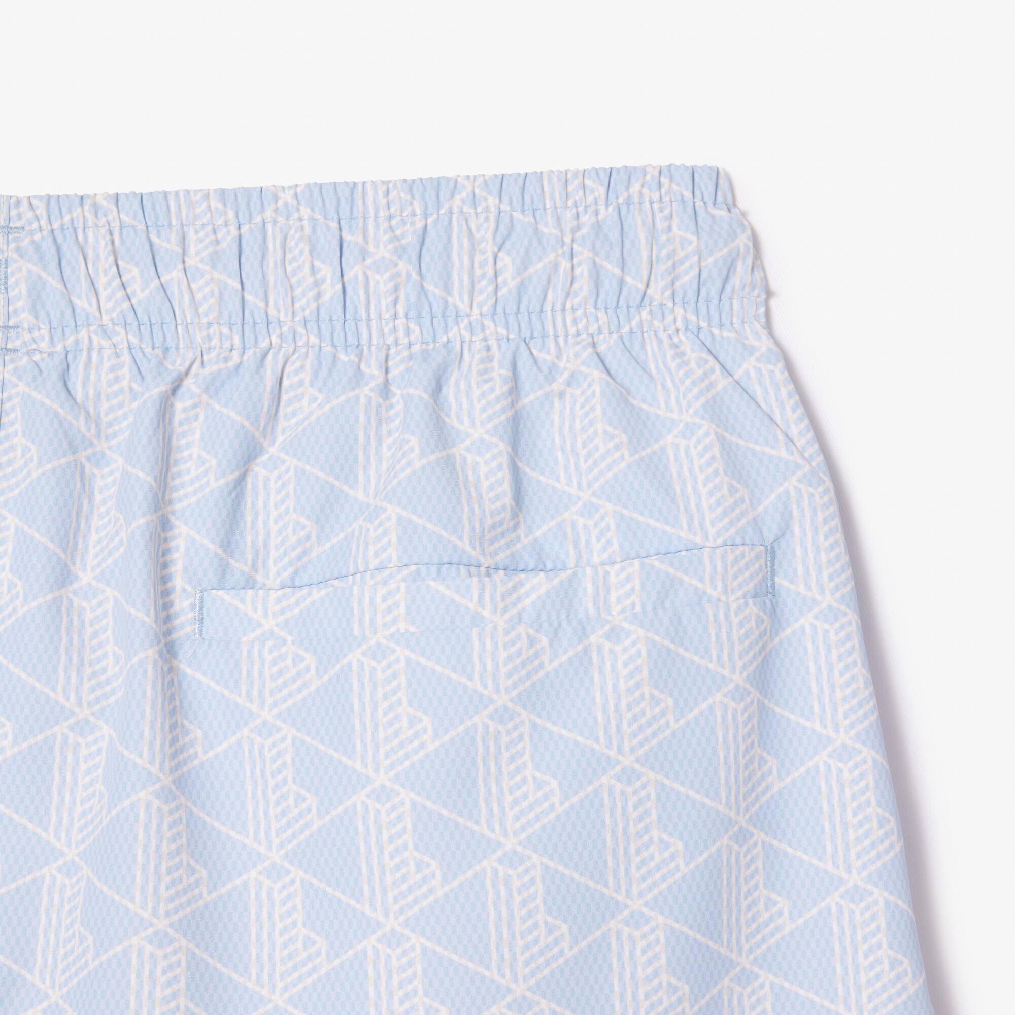 LACOSTE Badehose mittellang mit Monogramm-Aufdruck Badebekleidung - Blau - Lacoste - Herren