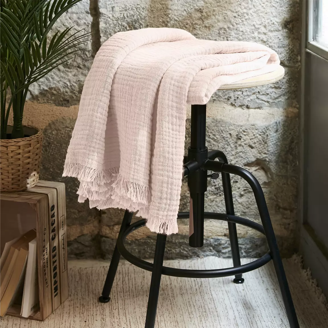 Plaid gaze de coton (130 x 160 cm) Gaïa Rose poudré