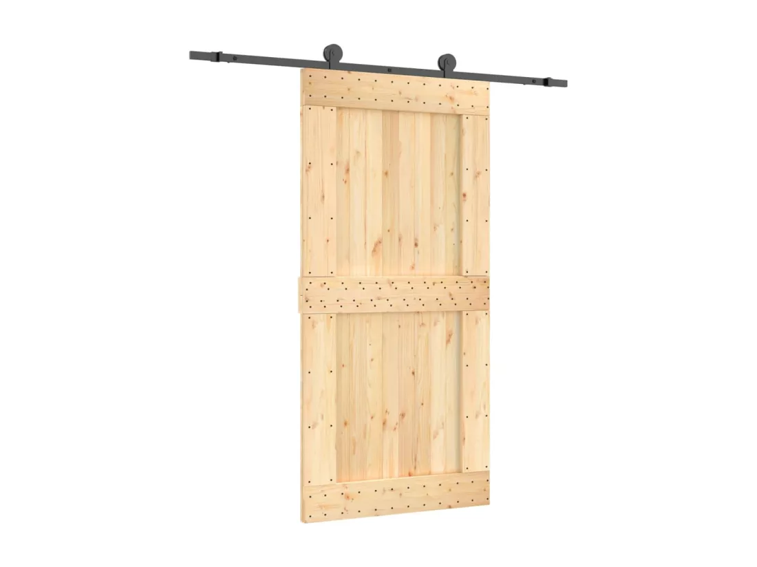 Porte coulissante et kit de quincaillerie 100x210 cm pin massif