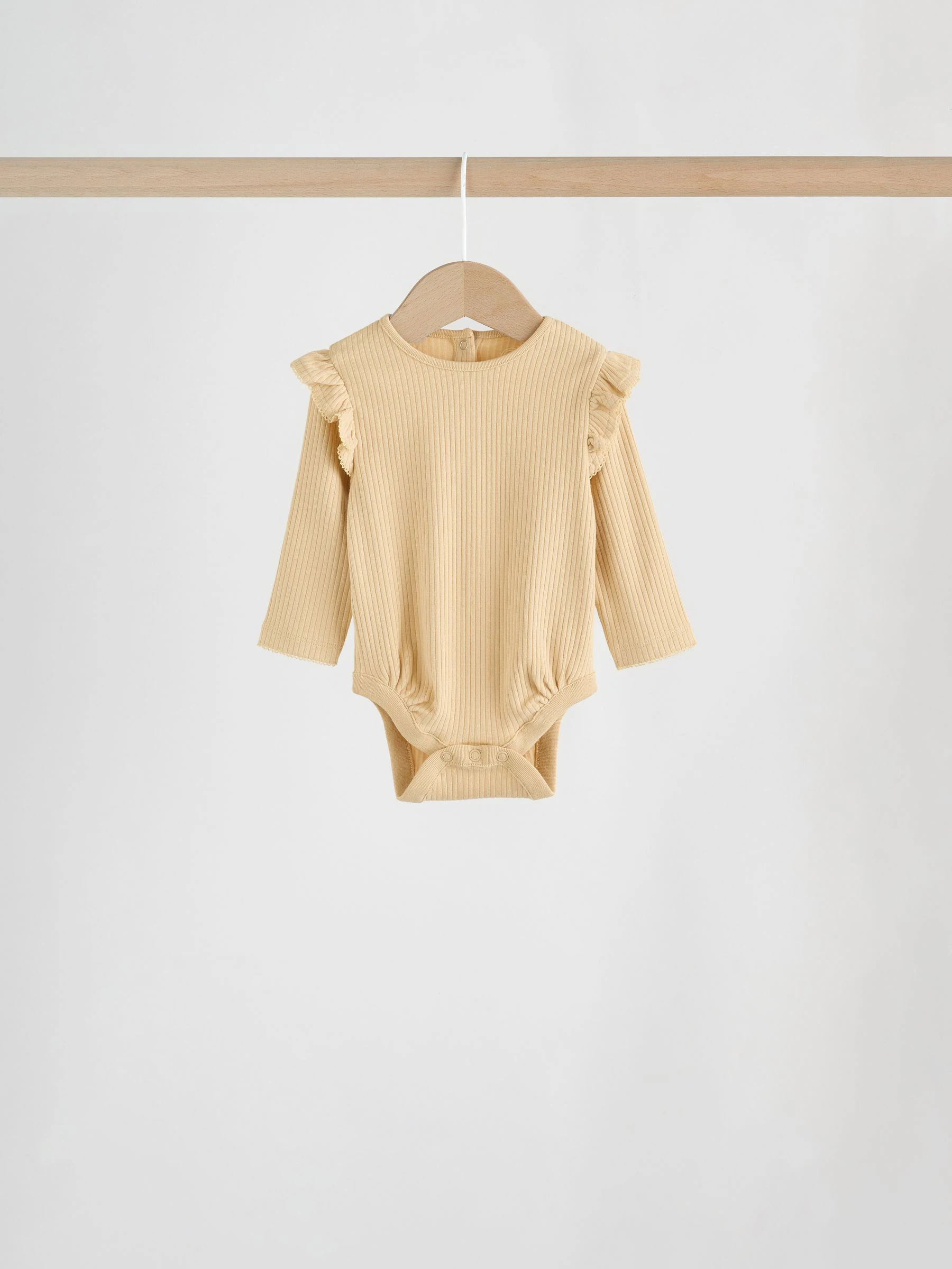 Paars/geel/crème met fijne print - Verpakking van 4 babyrompers met lange mouwen en ruches (0mnd-2jr)