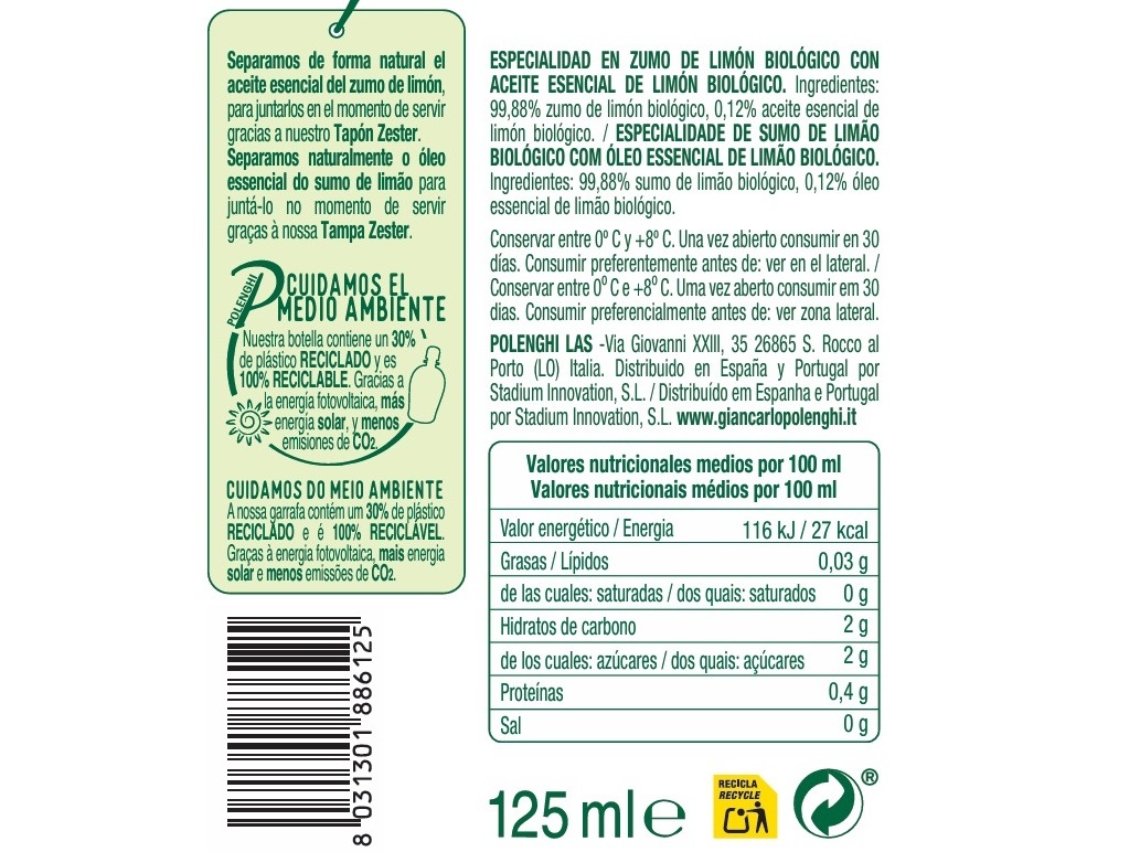 SUMO DE LIMÃO BIO POLENGHI 125ML