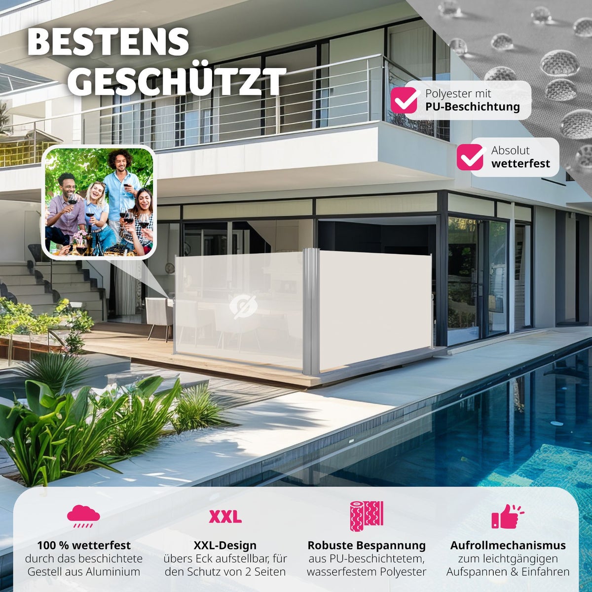 Dubbele zijluifel tectake van aluminium 160 x 600 cm