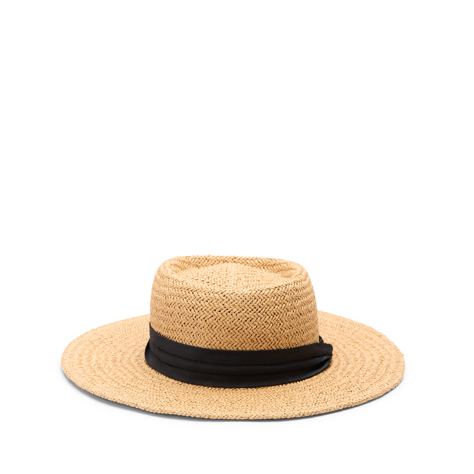 Beige raffia hoed met zwarte band