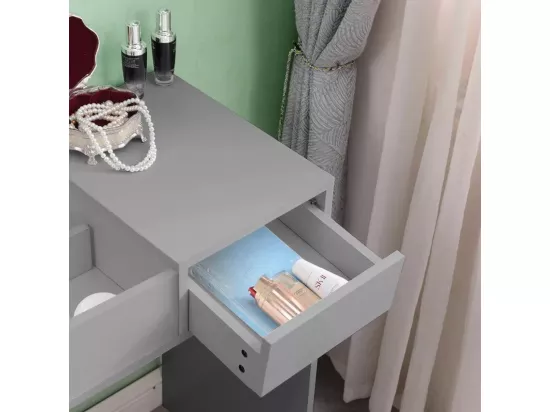Coiffeuse table de maquillage grise avec miroir et tabouret MAONA