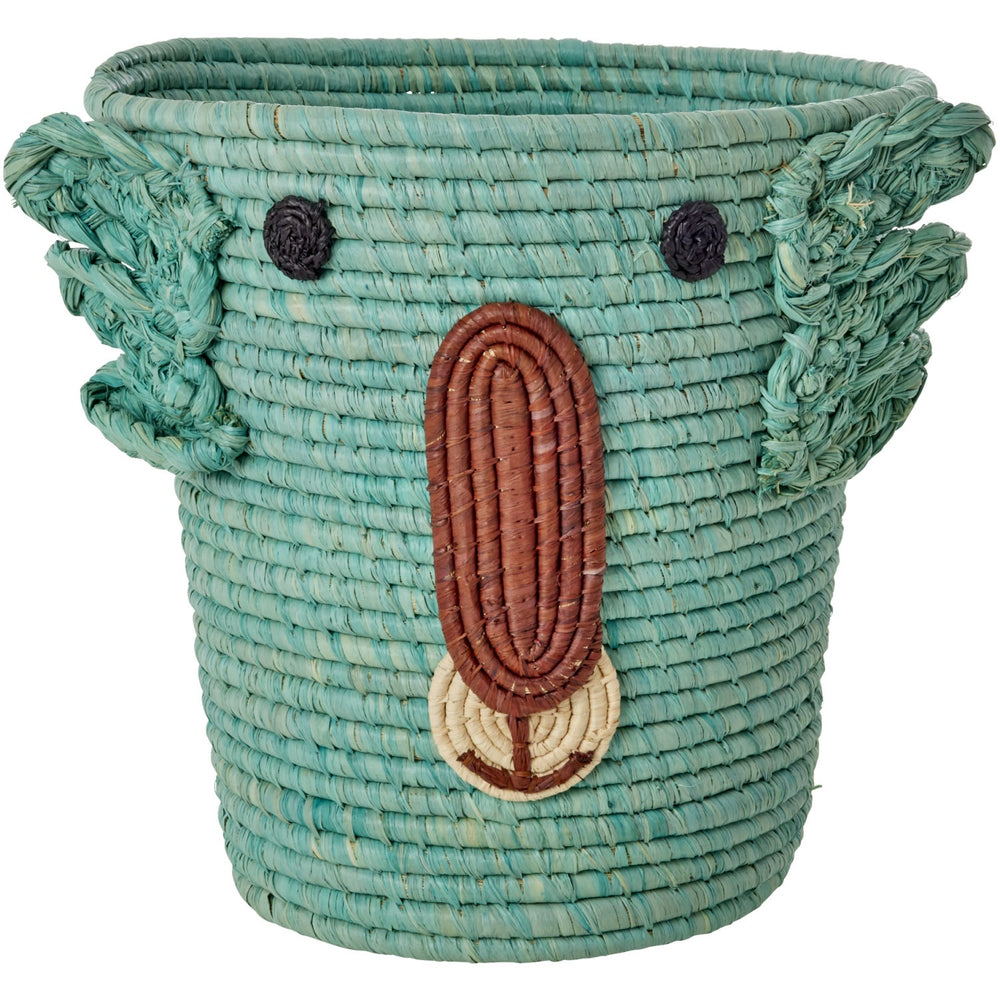 Køb Rice Round Raffia Kurv Med Koala Head - Aqua