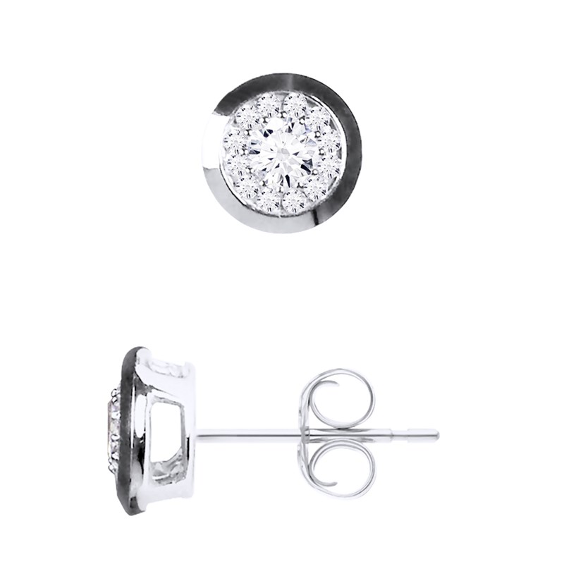 Boucles d'Oreilles Solitaire Diamants 0,50 Cts Serti illusion Or Blanc 18 Carats