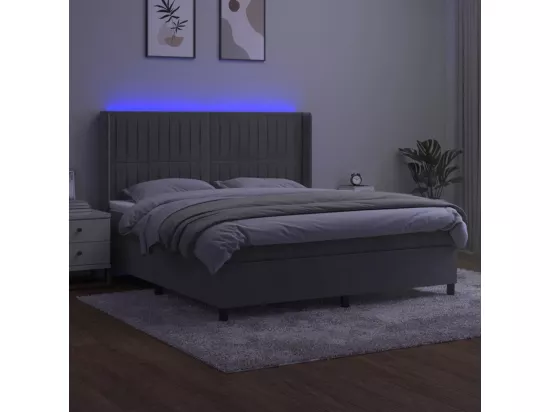 Sommier tapissier matelas et LED Gris clair 180x200 cm Velours
