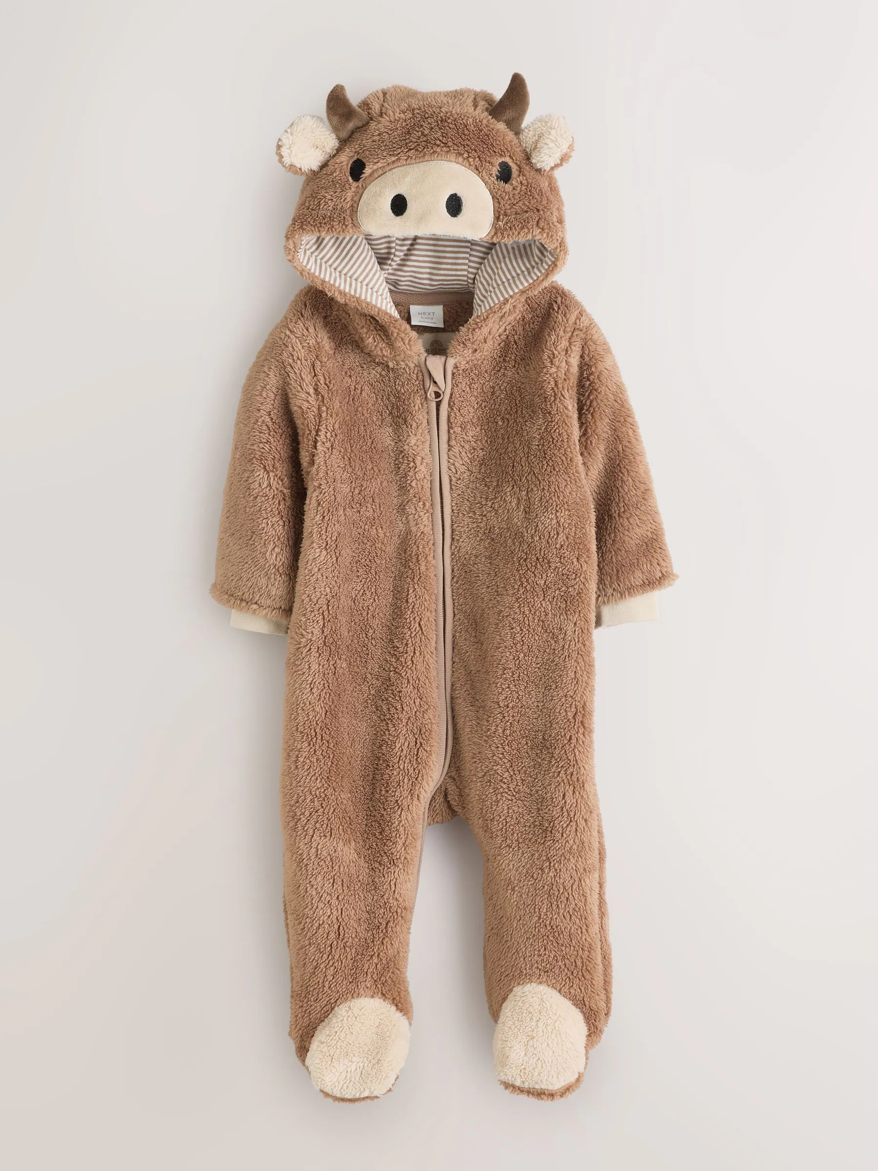 Bruine Hamish met capuchon - Baby fleece skipak (0-18mnd)