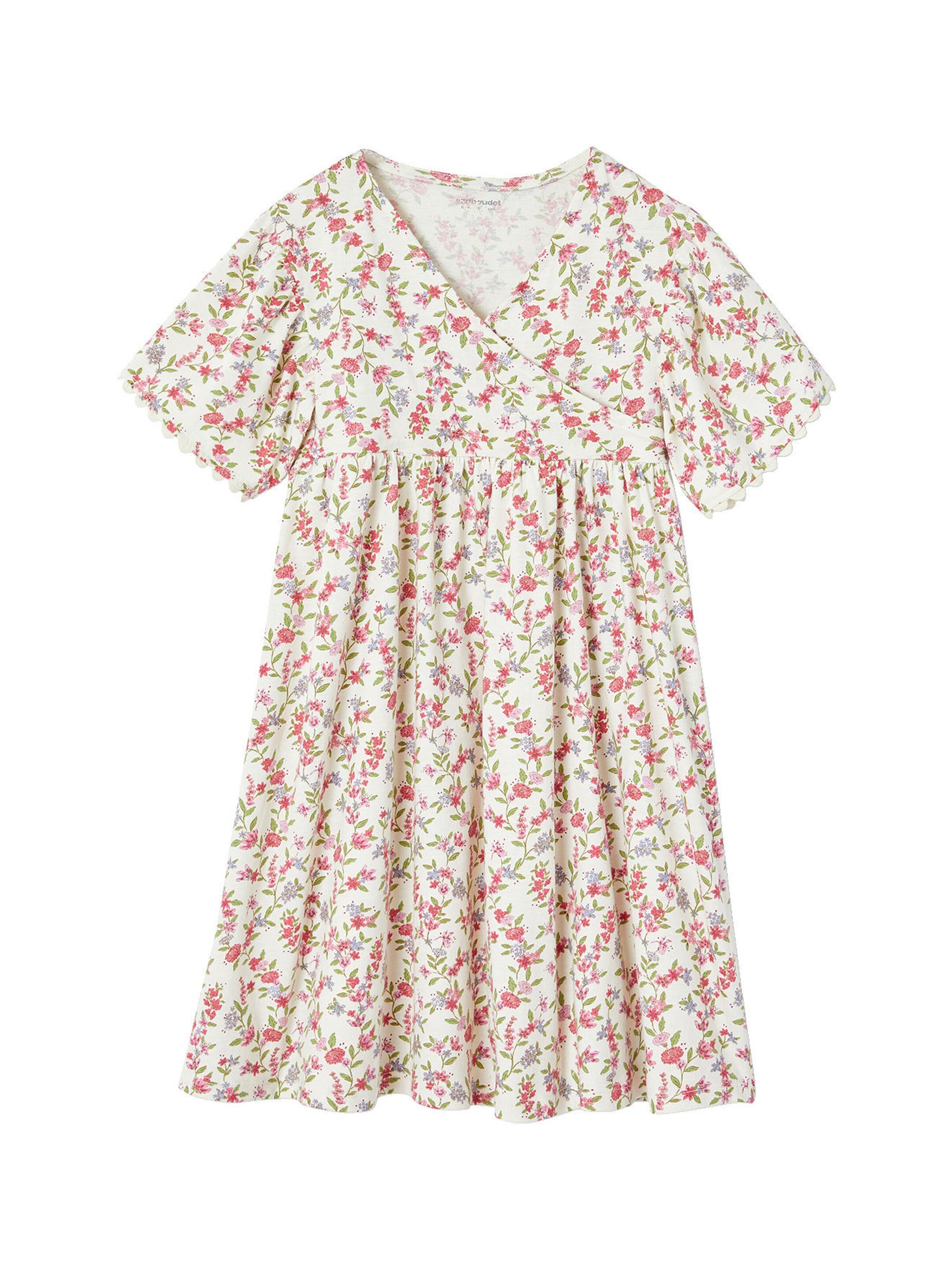 Vertbaudet Geblümtes Mädchen Kleid mit Wickelausschnitt mehrfarbig