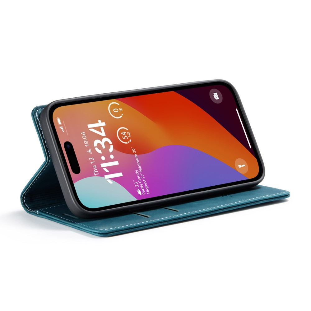 iPhone 16 Pro Leder Tasche Flip Wallet Etui mit Kartenfächern - Blaugrün