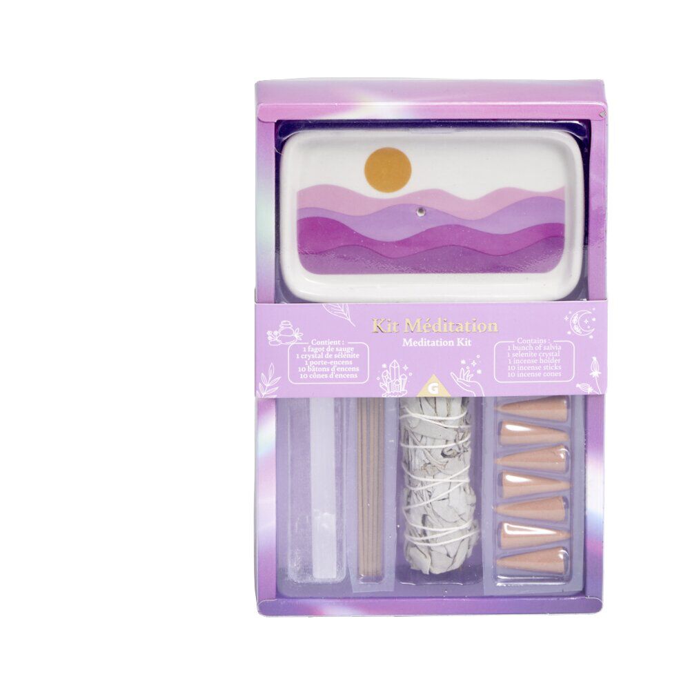 Coffret méditation kit encens/sauge/sélénite