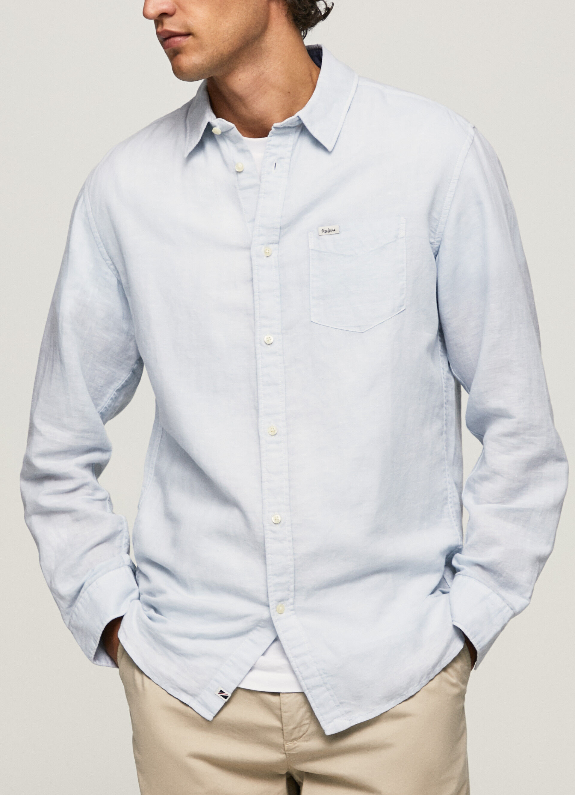 Camisa de linho de manga comprida Parker - azul claro