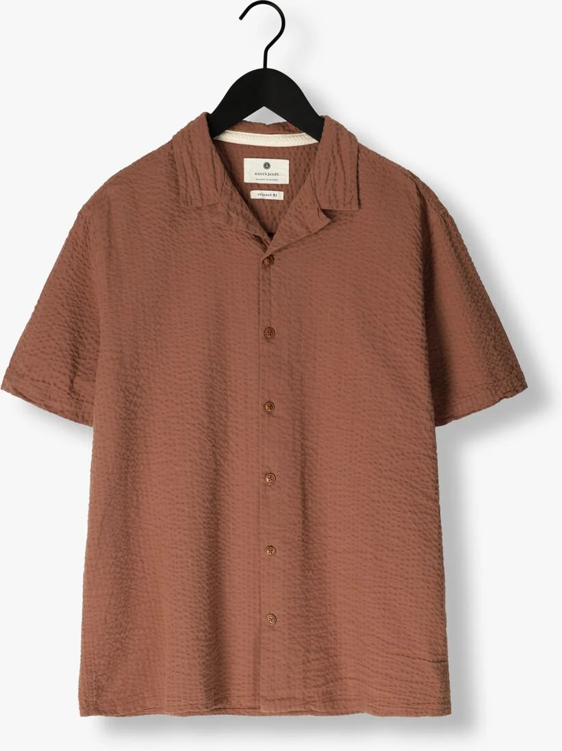 ANERKJENDT cognac anerkjendt casual overhemd akleo s/s seersucker shirt