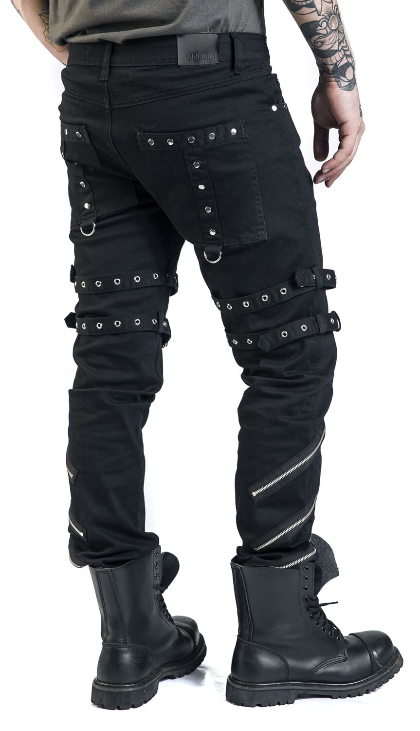 Jared - Jean Noir Avec Bouclesm Zips & Clous | Gothicana by EMP Jean