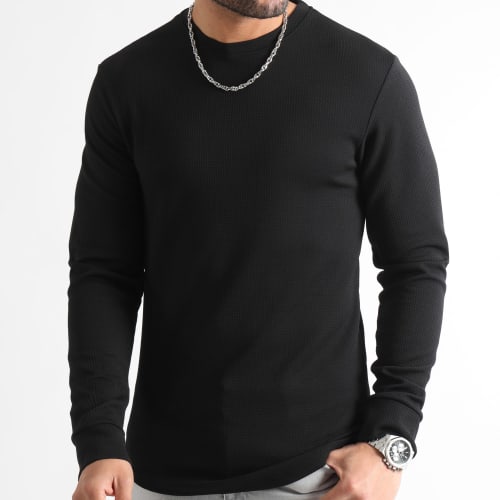 Lot De 2 Tee Shirt Manches Longues Texturé Waffle 0691 Noir Bordeaux