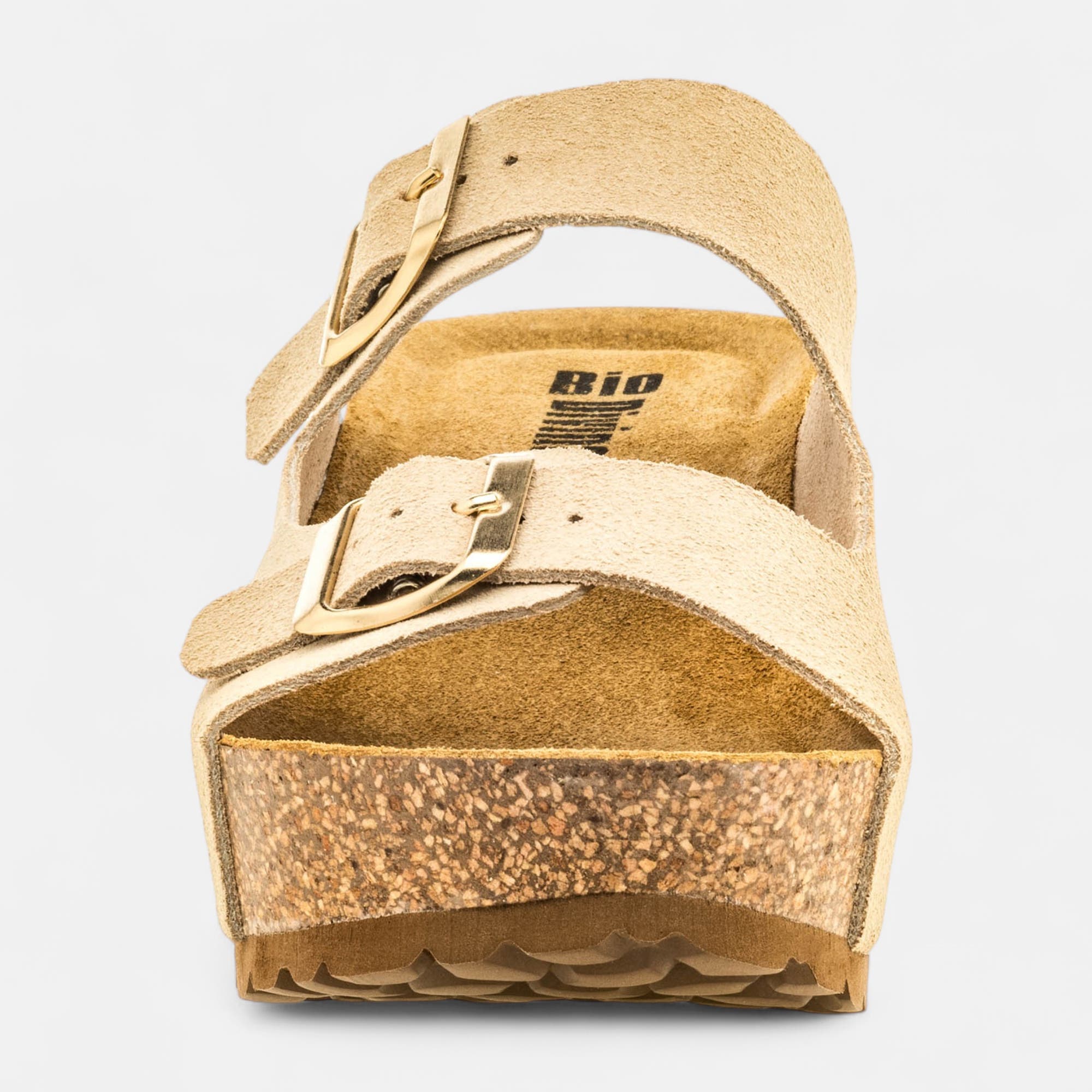 Mules semelle liège à talon compensé Femme en cuir beige