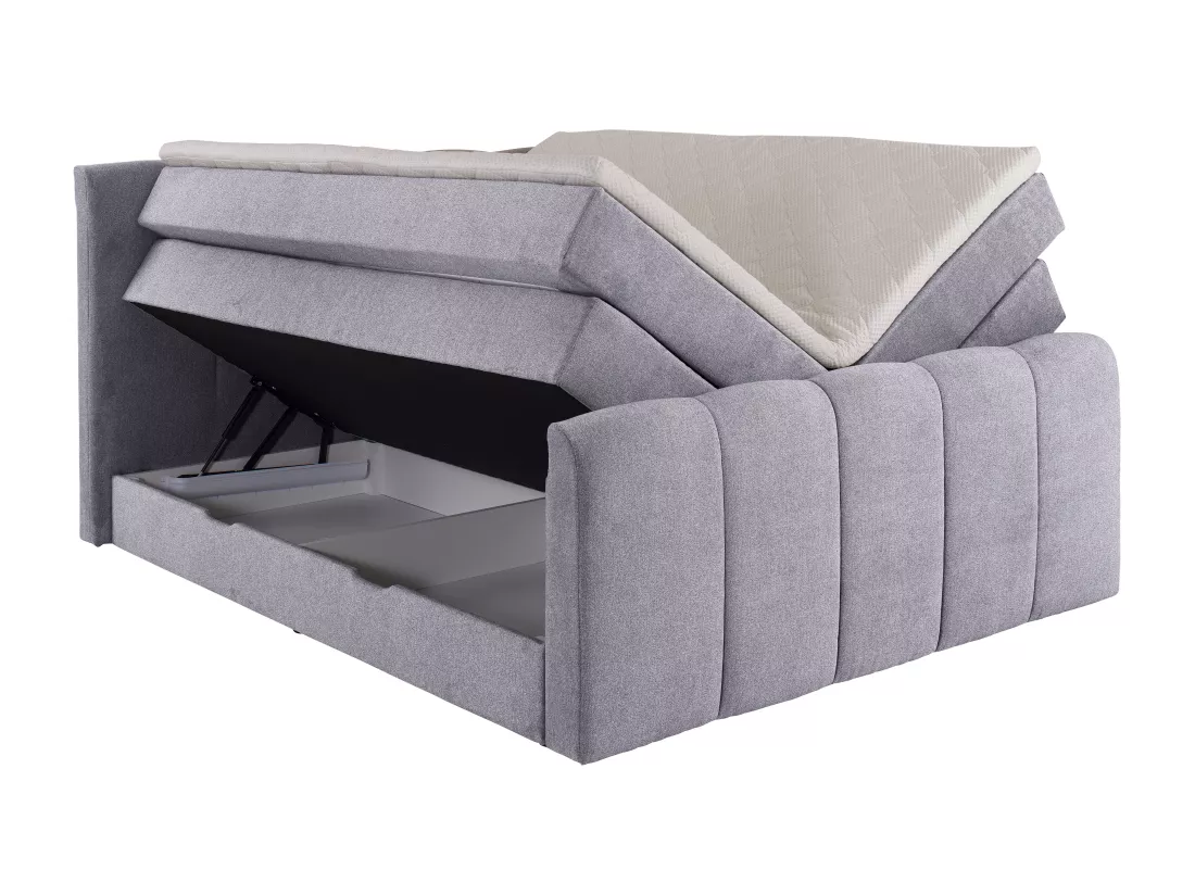 Ensemble complet boxspring tête de lit capitonnée + sommiers coffre + matelas + surmatelas - 160 x 200 cm - Tissu - Gris clair - VERONE II de PALACIO