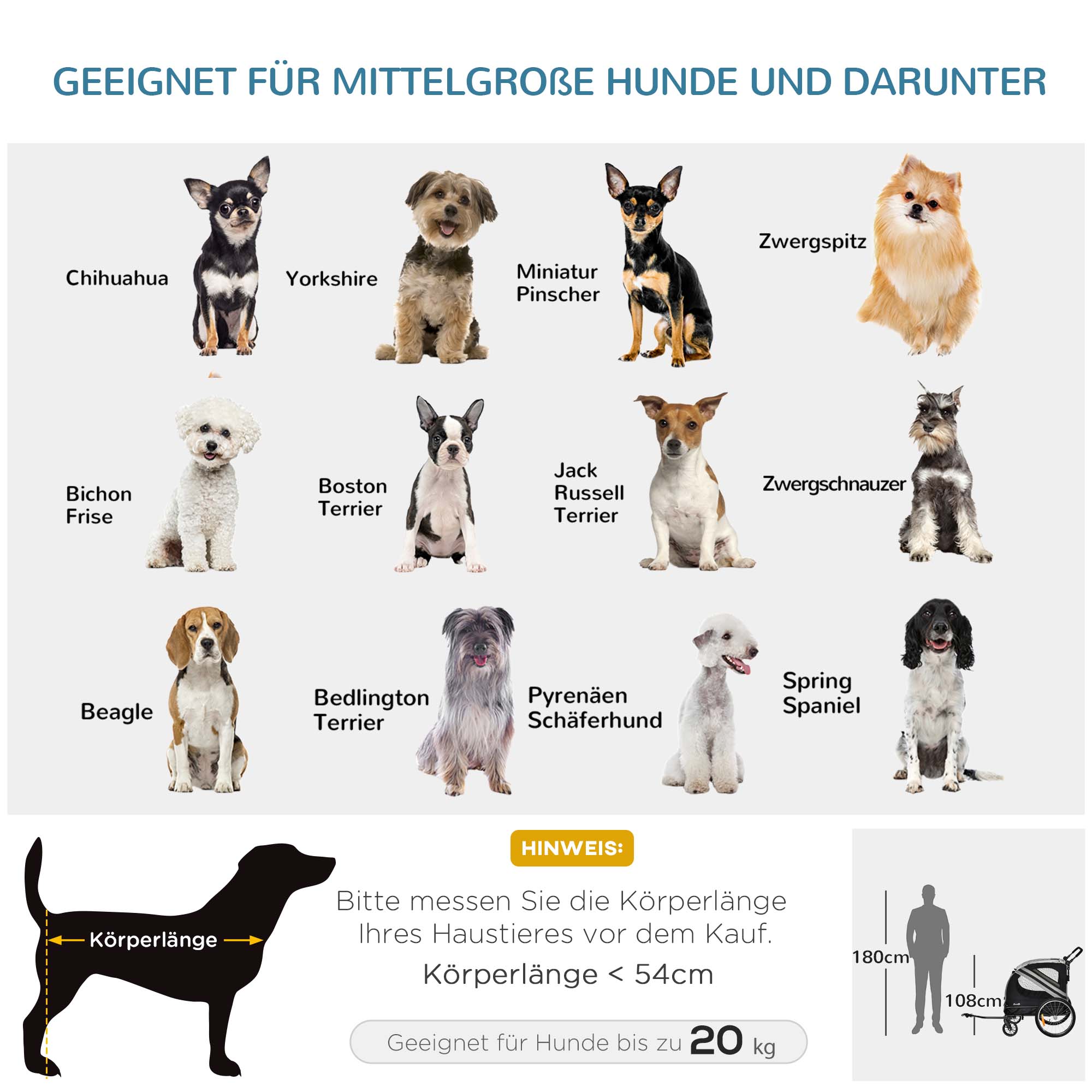 PawHut 2-in-1 Hundewagen und Anhänger mit Luftpumpe und roter Fahne grau 140L x 72,5B x 108H cm