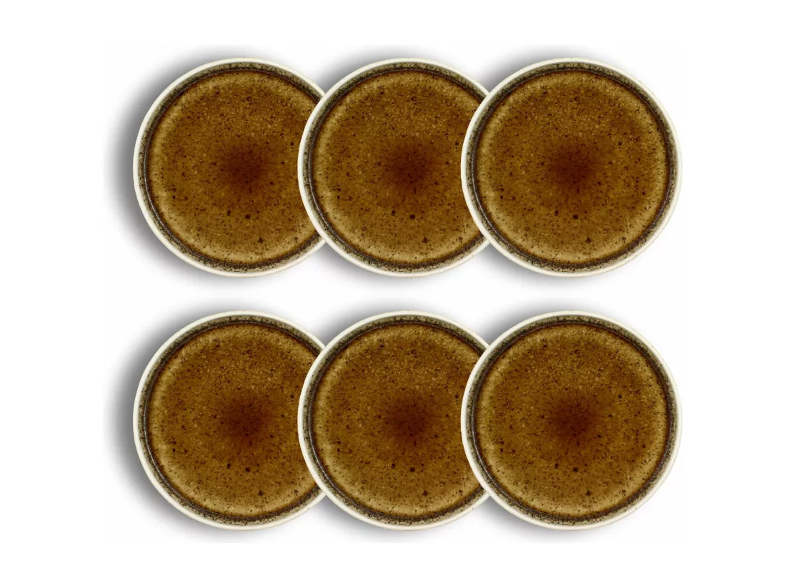 Ogo Living - Lot 6 Assiettes Plates Stack 20cm En Porcelaine Marron