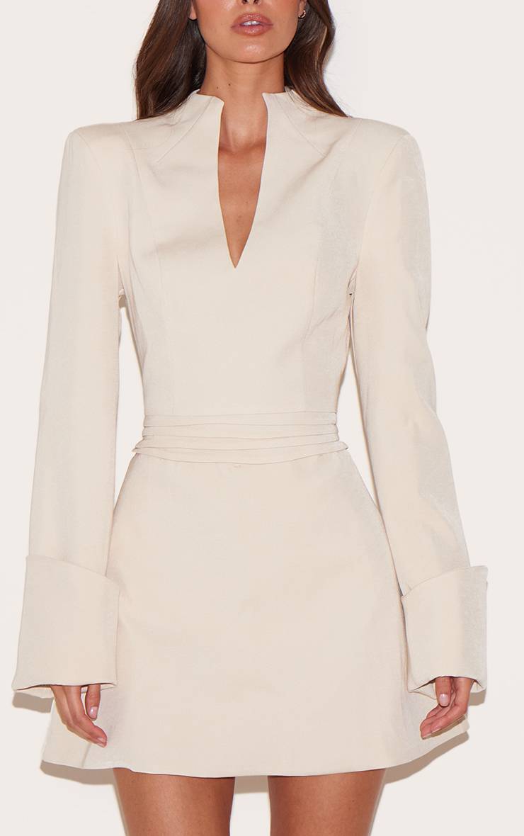 Amande Robe Blazer Tissée À Col En V