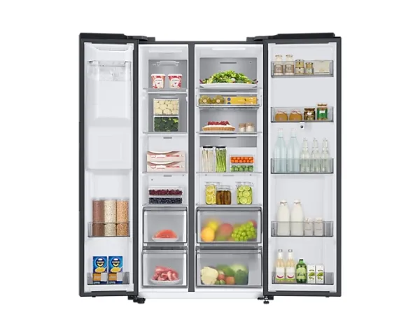 Samsung Family Hub RS6HA8891B1 - Køleskab/fryser - side-by-side med vanddispenser, isdispenser - Wi-Fi - bredde: 91.2 cm - dybde: 71.6 cm - højde: 178 cm - 614 liter - Klasse E - premium sort stål/sort