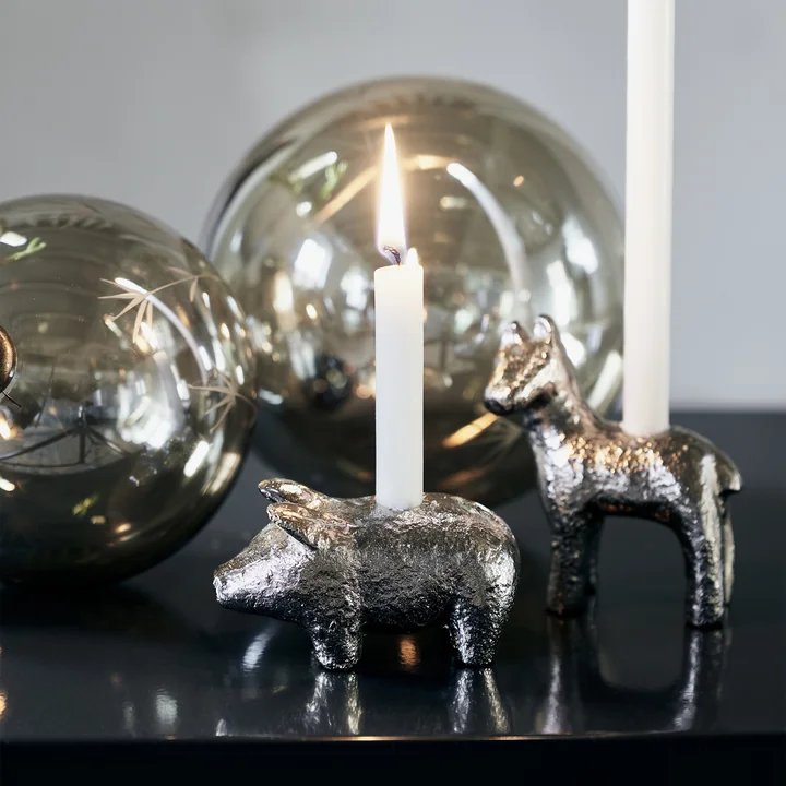 House Doctor - Pig Kerzenständer, antik-silber