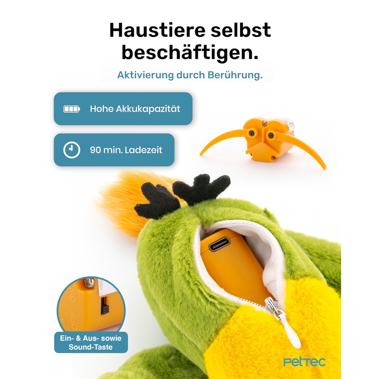 PetTec interaktives Plüschtier für Katzen - Papagei