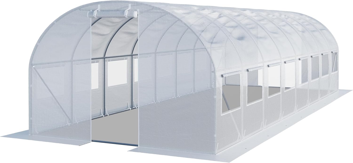 TOOLPORT Foliengewächshaus Gewächshaus 4x8m stabil & langlebig mit Fenster - reißfeste PE Plane 180g/m² weiß transparent