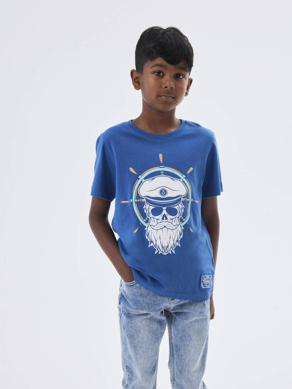 NAME IT T-shirt NKMTAVIK met printopdruk hardblauw