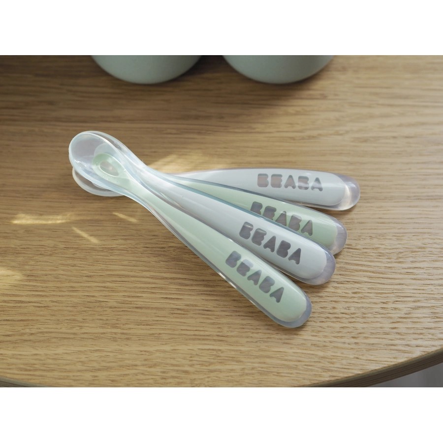 BEABA® Babylöffel 4er Set aus Silikon ab 8 Monate, velvet grau salbeigrün