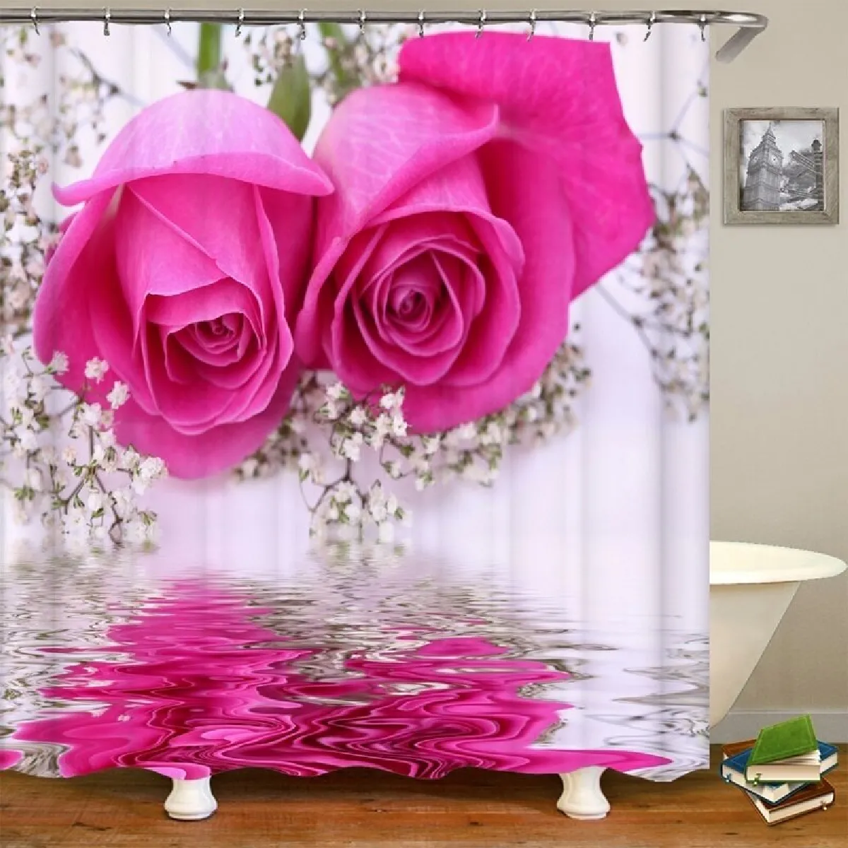 Universal Set de rideaux fleuris et tapis douche 180x180 cm