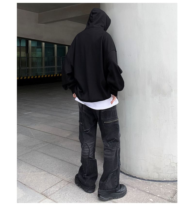 Bay Go Mall - Hoodie met opstaande kraag en tweedelige effen sterrenaccent en rits
