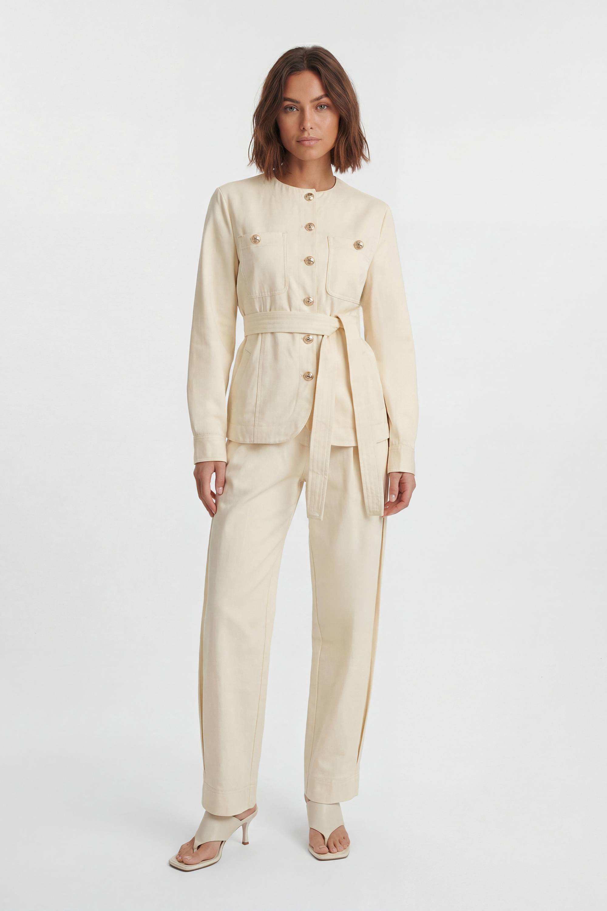 KarenMillen Chemise Petite En Coton Utilitaire Avec Détails Boutons Et Ceinture À Nouer À La Taille