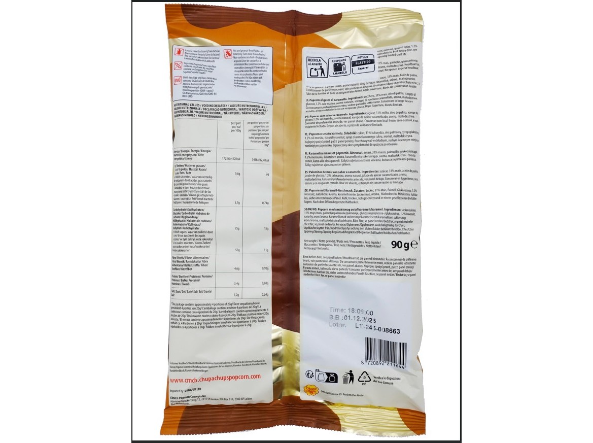 PIPOCAS CHUPA CHUPS CARAMELO 90G