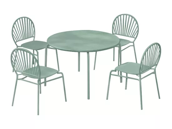 Salle à manger de jardin en métal : une table D.110 cm et 4 chaises - Vert amande - CEDEIRA de MYLIA