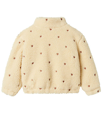 Lil' Atelier Fleecejakke - NmfNalo - Sandshell m. Hjerter