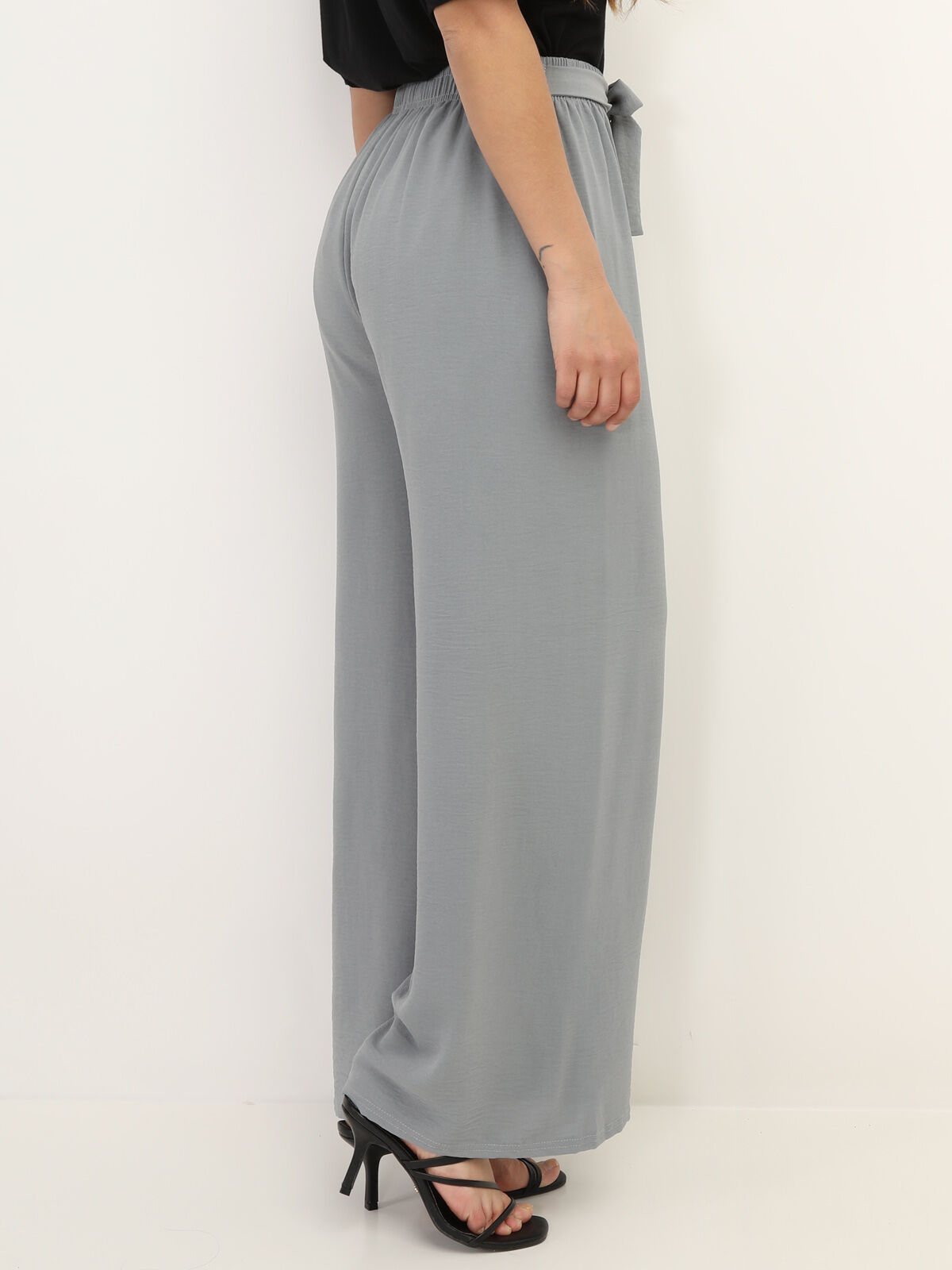 Pantalon fluide ceinturé- Gris