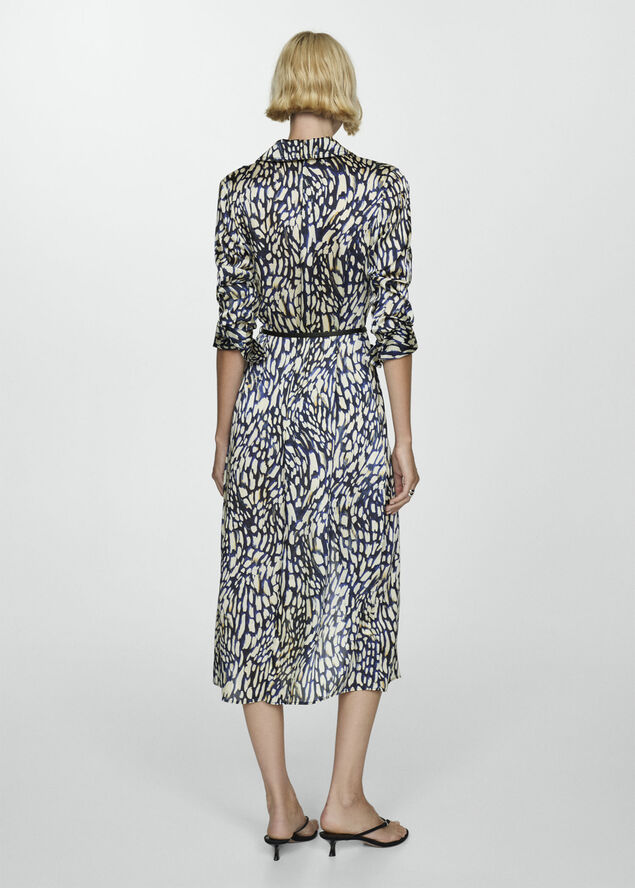 MANGO Printed satin dress Medium blue
