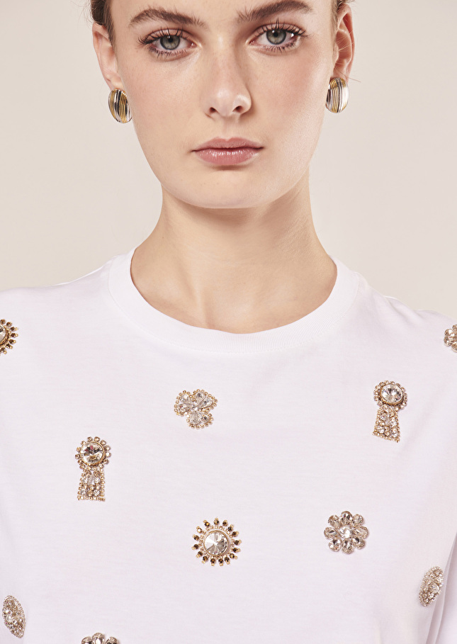 T-Shirt Tarasunkeyblanc en coton brodé