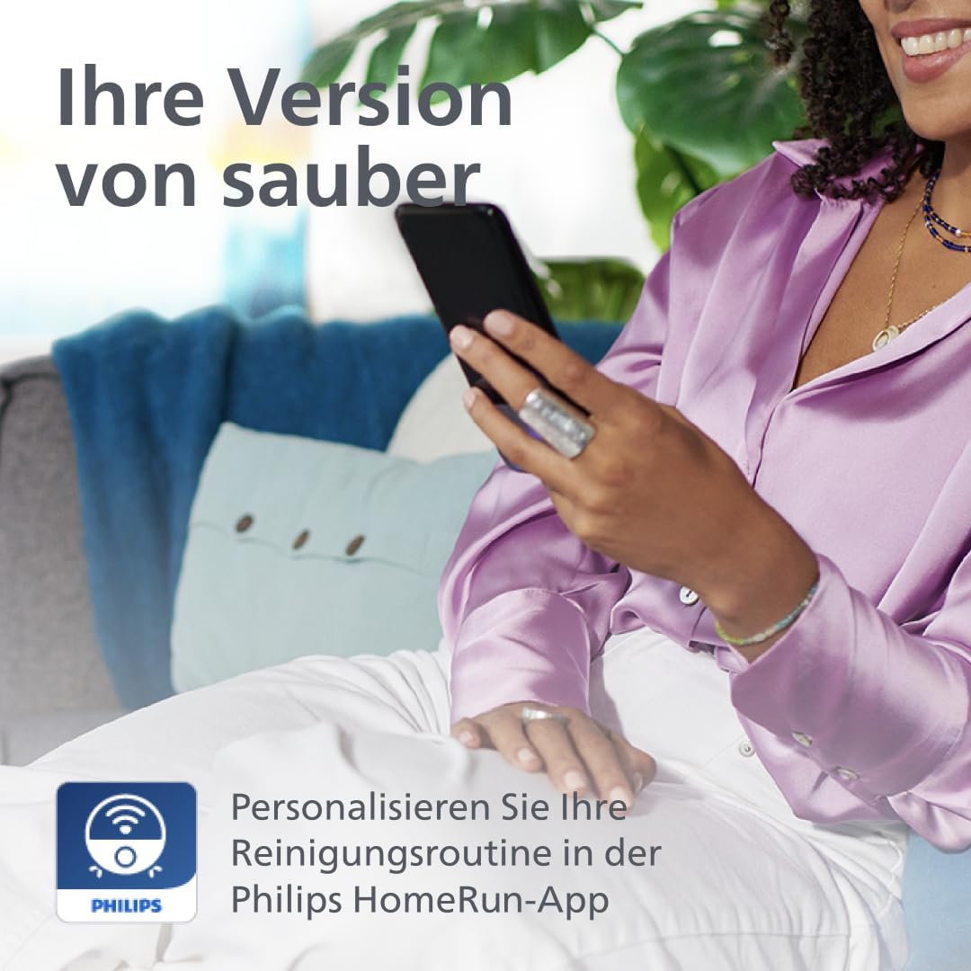 Philips 9000 Series Saug- und Wischroboter - mit automatischer Staubabsaugstation, rollender Wischmop, 8000 Pa Saugleistung, 6300 mAh Akkukapazität, 300ml Staub- und 260ml Wasserbehälter (XU9100/10)