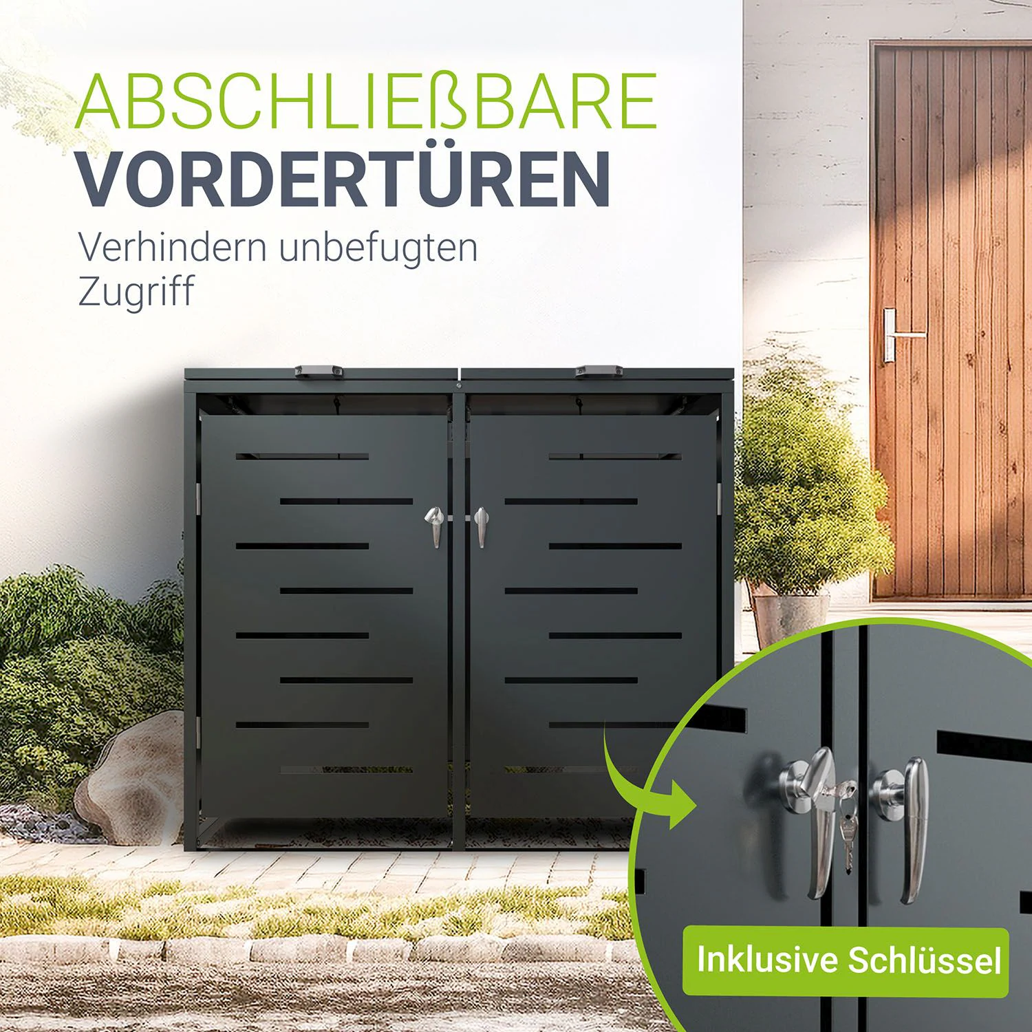 Juskys Mülltonnenbox Arel 2er - Metall Gartenbox für Mülltonnen - Aufbewahrungsbox Anthrazit