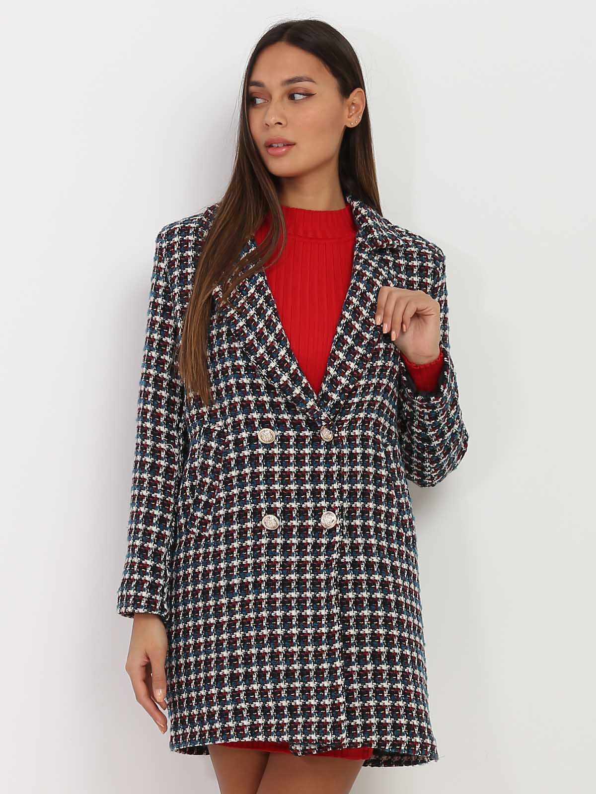 Manteau en tweed à boutons officier- Multicolore