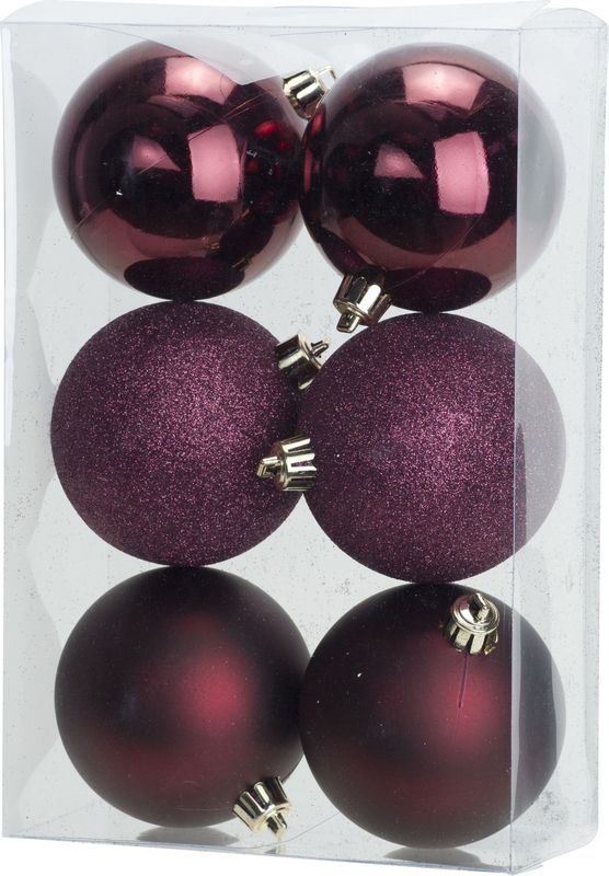 Cosy & Trendy - Set van 6 Kunststof Kerstballen - Bordeaux Rood - Onbreekbaar