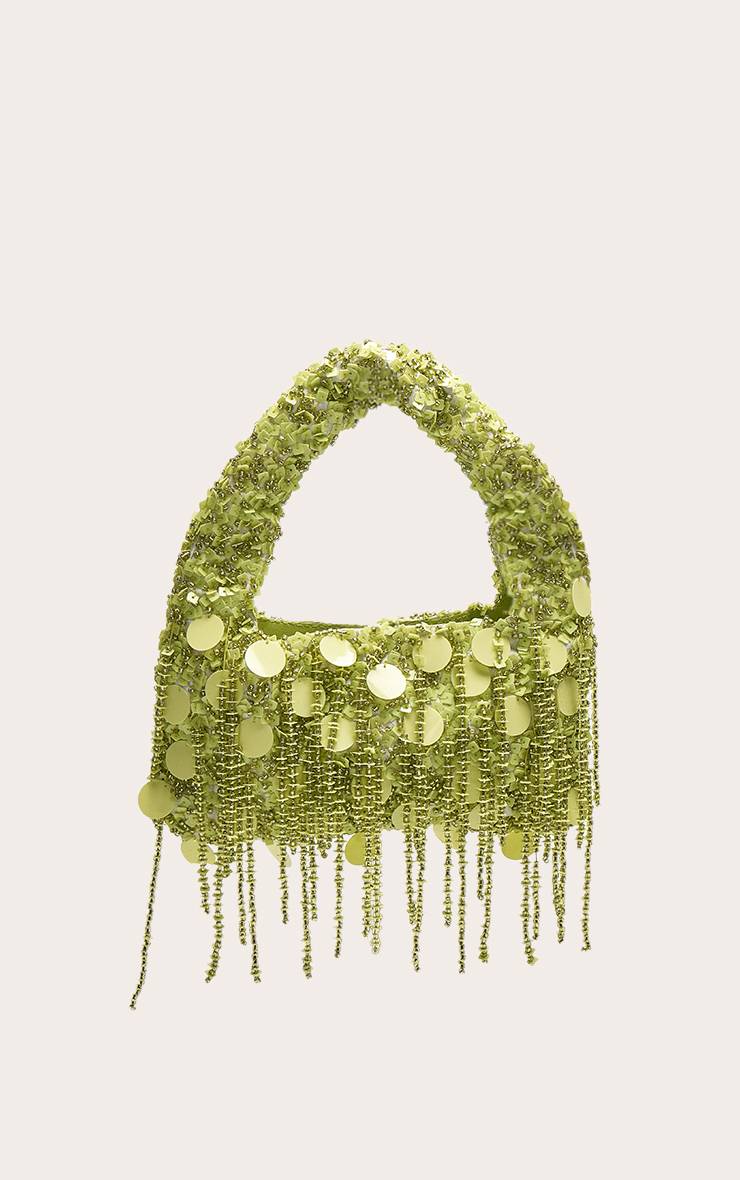 Citron Vert Mini Sac À Main À Sequins Avec Pompon