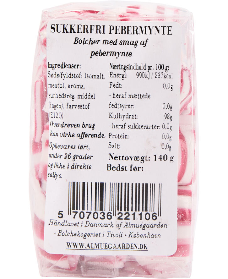 Almuegaarden Sukkerfri Pebermynte bolcher med smag af pebermynte No color